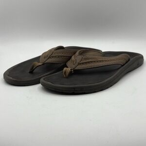 Olukai Mens Sandal Size 12 Brown Leather Thong Flip Flop Slide Comfort
